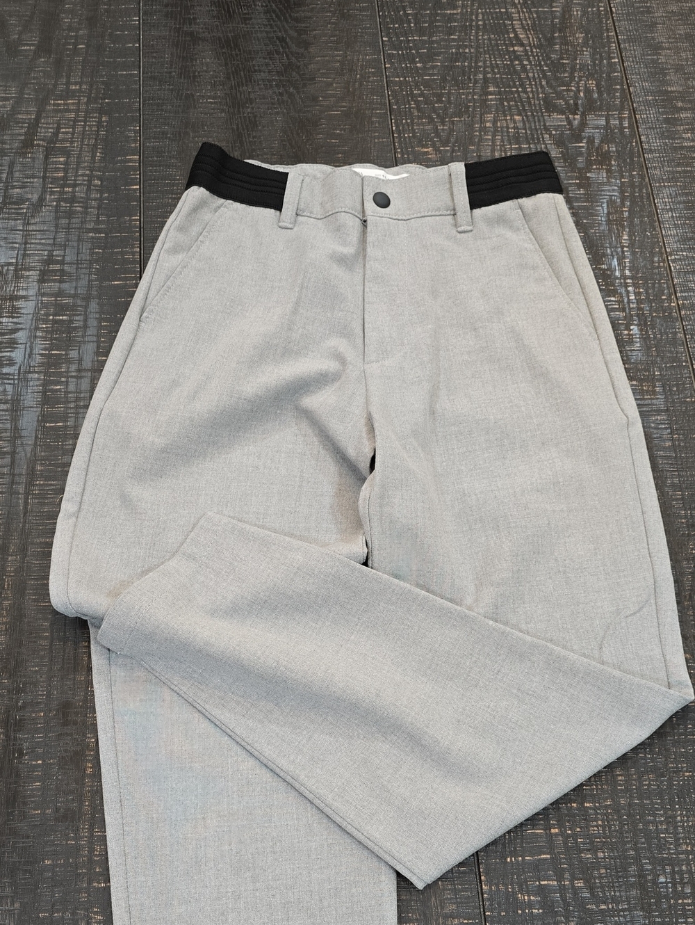 Boy's Light Gray Slim Dress Pants with Stretch Waist